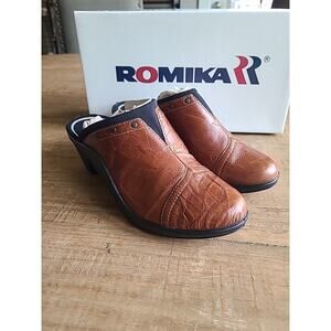 Romika Mokassetta‎ Shoes Women's Size 37 Leather Brown Studded Mules NEW